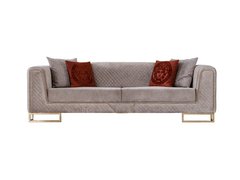 Canapea cu 3 locuri SANTORINI BEJ V1004 240*100*75 (cadru din lemn, umplutură PPU, tapițerie din stofă, culoare bej V1004, decor auriu, completată cu 4 perne decorative)(29598)