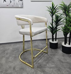 Обеденный барный стул SANTORINI LIGHT BEIGE BF03 GOLD (обеденный стул, обивка цвета беж, ножка-дуга золото металл)