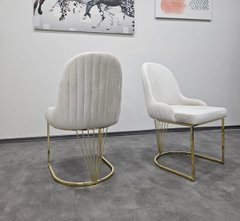 Scaun de sufragerie PRADO LIGHT BEIGE BF03 GOLD (scaun de sufragerie, tapițerie bej, picior arc din metal auriu)