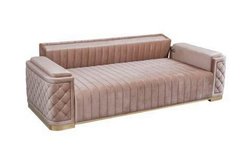 Canapea extensibilă cu 3 locuri RUBENS BEJ L2023 AURIU 246*98*80 (cadru din lemn, umplutură PPU, tapițerie din stofă, culoare bej L2023, decor auriu, completată cu 4 perne decorative)(29653)