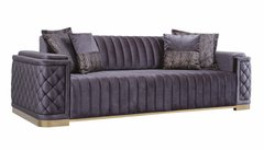 Canapea extensibilă cu 3 locuri RUBENS GRAFIT AURIU 246*98*80 (cadru din lemn, umplutură PPU, tapițerie din stofă, culoare grafit, decor auriu, completată cu 4 perne decorative)(29643)
