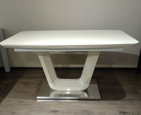 Стол обеденный Ковентри 140 см (стекло мат), TES MOBILI, матовая стеклянная столешница, цвет бежевый, нога бежевая, декоративная вставка метал, опора метал (29325)