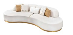 Canapea unghiulară extensibilă CAPADOCIA ALB AURIU 310*116*74 (cadru din lemn, umplutură PPU, tapițerie din stofă, culoare alb, decor auriu, completată cu 5 perne decorative)(29706)