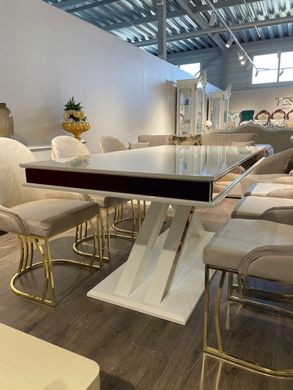 Dining table MILANO MILK+MARBLE TOP + GOLD 180/220/260*95*77 (29813)