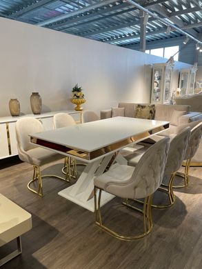 Dining table MILANO MILK+MARBLE TOP + GOLD 180/220/260*95*77 (29813)