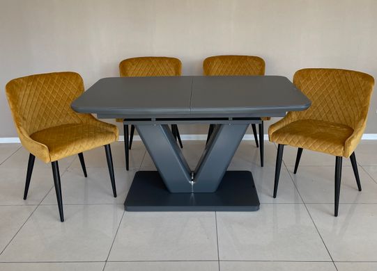 Masă pentru sufragerie Cambridge 140 cm (sticlă mată), TES MOBILI, blat din sticlă mată, culoare gri, picior gri, insert decorativ metalic, suport metalic(29127)