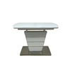 Обеденный стол МАДРИД БЕЛЫЙ МАТОВЫЙ 110/150*70*76 (раскладной стол с механизмом, столешница белый матовый МДФ + белое матовое стекло, ножки белые матовые МДФ + полосы из нержавеющей стали, нижний МДФ, покрытый нержавеющей сталью) (29571)
