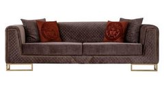 Canapea cu 3 locuri SANTORINI MARO V1009 240*100*75 (cadru din lemn, umplutură PPU, tapițerie din stofă, culoare maro V1009, decor auriu, completată cu 4 perne decorative)(29642)