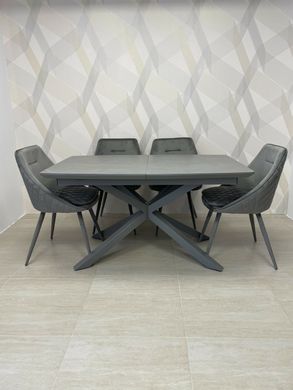 Masă de sufragerie TENERIFE CERAMICĂ GRI 140/190*90*76 (masă extensibilă cu mecanism, blat MDF gri mat + ceramică gri, picior metalic gri mat)(29574)
