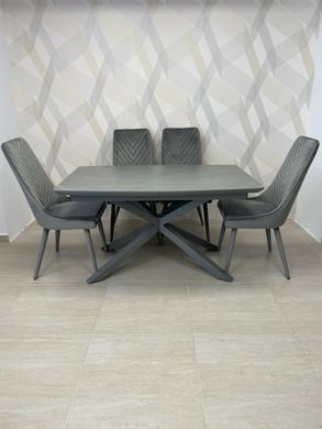 Masă de sufragerie TENERIFE CERAMICĂ GRI 140/190*90*76 (masă extensibilă cu mecanism, blat MDF gri mat + ceramică gri, picior metalic gri mat)(29574)