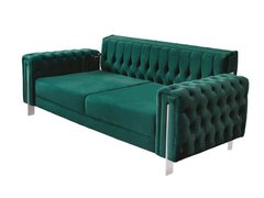 Canapea cu 3 locuri MODENA VERDE ARGINT 230*92*87 (cadru din lemn, umplutură PPU, tapițerie din stofă, culoare verde, decor argint, completată cu 4 perne decorative)(29705)