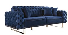 Canapea cu 3 locuri FIRENZE ALBASTRU INCHIS GOLD AURIU 228*98*85 (cadru din lemn, umplutură PPU, tapițerie din stofă, culoare albastru inchis, decor auriu, completată cu 4 perne decorative)(29704)