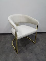 Scaun de sufragerie SANTORINI LIGHT BEIGE BF03 GOLD (N) (scaun de sufragerie, tapițerie bej deschis, picior arc din metal auriu)