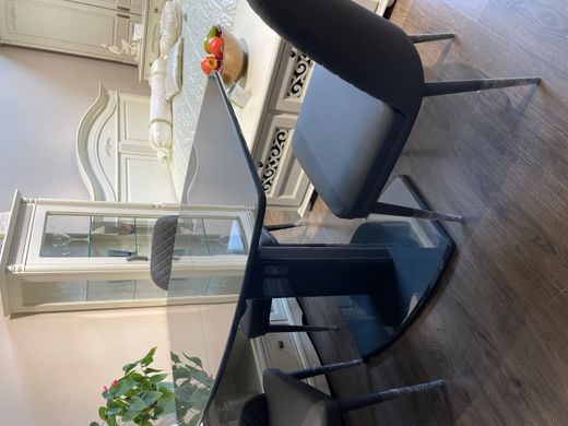 Стол обеденный Милан-1 (стекло), TES MOBILI, стеклянная столешница, цвет темно-серый, нога графит (28001)