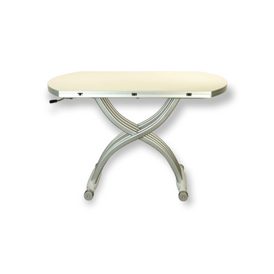 Стол-трансформер Верона-9, TES MOBILI, стеклянная столешница, цвет крем, нога серебро (28012)